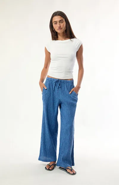 Billabong Women's Plaid Wanderer Wide Leg Pants In Navy