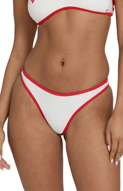 Billabong Women's Ribbed Hike High Cut Cheeky Bikini Bottom In Red/white