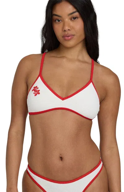 Billabong Women's Ribbed V Crossback Bralette Bikini Top In Red/white