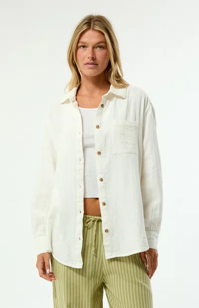 Billabong Women's Wanderer Solid Long Sleeve Oversized Shirt In Salt In White