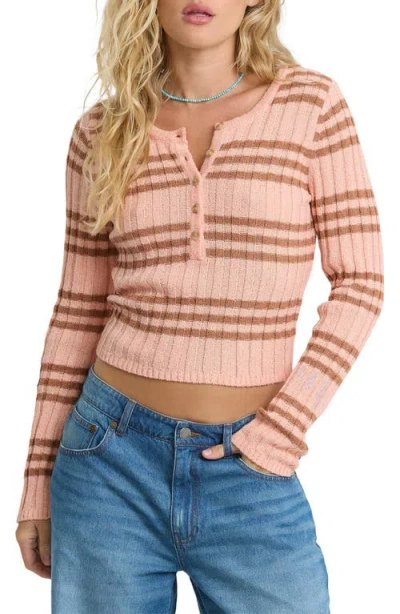 Billabong Ziggy Stripe Cotton Blend Knit Crop Top In Pink