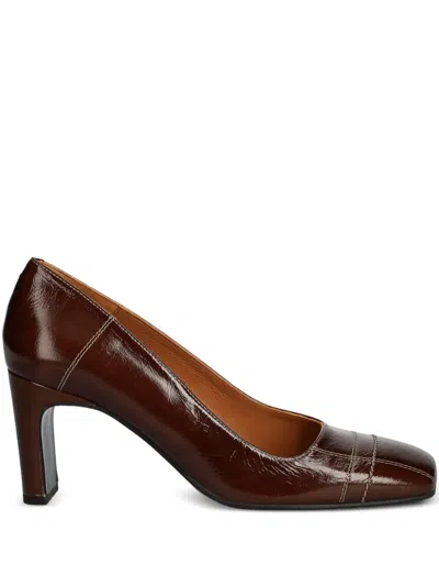 Billi Bi 80mm Square-toe Block-heel Pumps In Brown