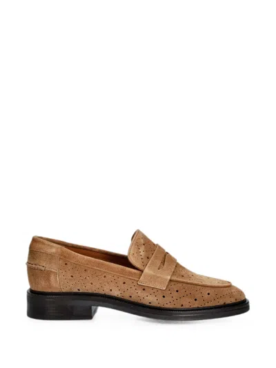 Billi Bi A19689 Perforated Penny Loafers In Brown