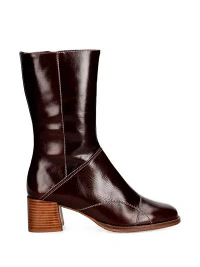 Billi Bi B1300 Contrast-stitch Leather Boots In Burgundy