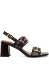 Billi Bi Buckle-detail Block-heel Sandals In Brown