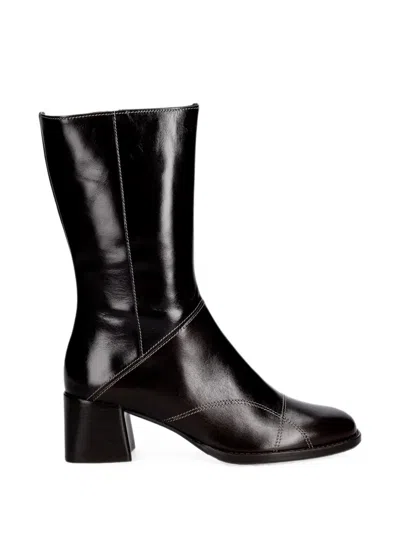 Billi Bi Contrast-stitch Calf Leather Ankle Boots In Black