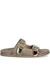 Billi Bi Double-buckle Suede Sandals In Gray