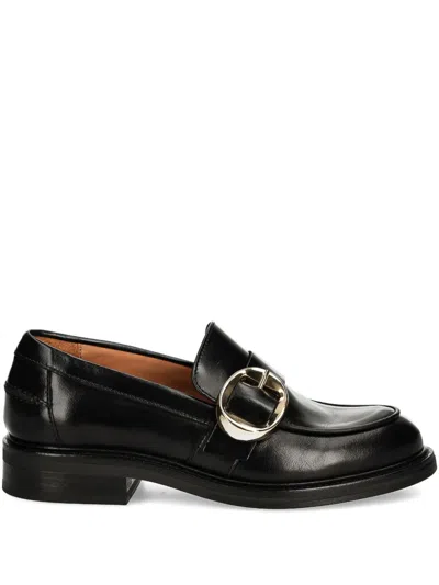 Billi Bi Leather Buckled Loafers In Black
