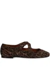 Billi Bi Leopard-print Buckle Ballet Flats In Brown