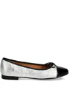 Billi Bi Metallic Bow Ballet Flats In Silver