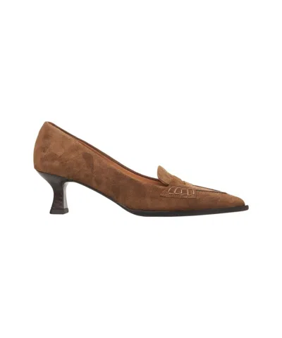 Billi Bi Moccasin-detail Suede Pumps With Pointed Toe In Brown