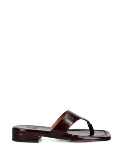 Billi Bi Square-toe Flat Sandals In Brown