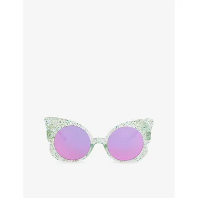 Billie Blush Kids' Multicoloured Butterfly-frame Glitter Sunglasses In Green