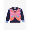 Billie Blush Navy Butterfly Diamanté-embellished Cotton-blend Jumper 2- In Multi