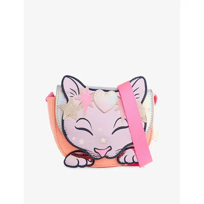 Billie Blush Kids' Peach Glittered-cat Illustration Coated Cross-body Bag In Orange