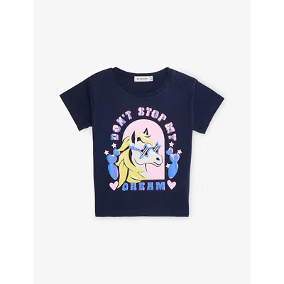 Billie Blush Kids' Navy Printed Short-sleeves Cotton-jersey T-shirt 2-10 In Blue