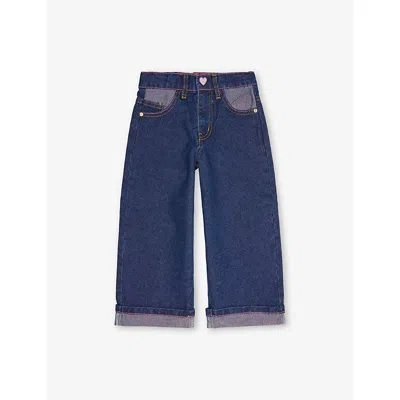 Billie Blush Kids' Stone Brand-patch Wide-leg Denim-blend Jeans 2- In Blue