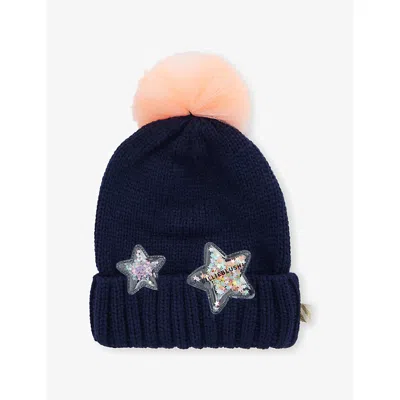 Billie Blush Kids' Navy Sequin-embellished Knitted Beanie Hat In Blue
