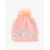 Billie Blush Peach Sequin-embellished Knitted Beanie Hat In Orange