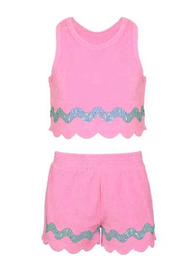Billie Blush Sequin Trimmed Terry Cloth Tank Top And Short