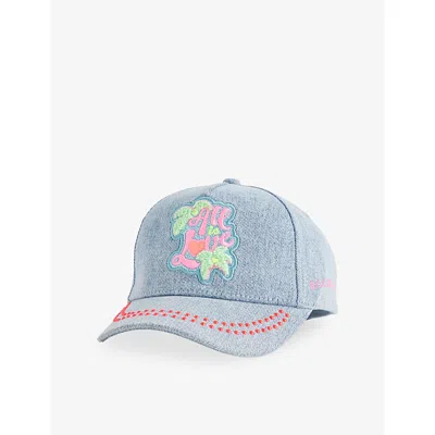 Billie Blush Kids' Stone Embroidered Denim Cap In Blue