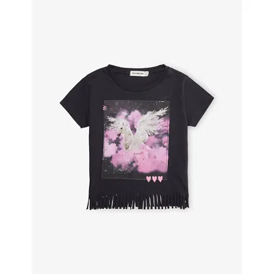 Billie Blush Kids' Dark Grey Unicorn Fringed Cotton-jersey T-shirt 8-12 In Gray