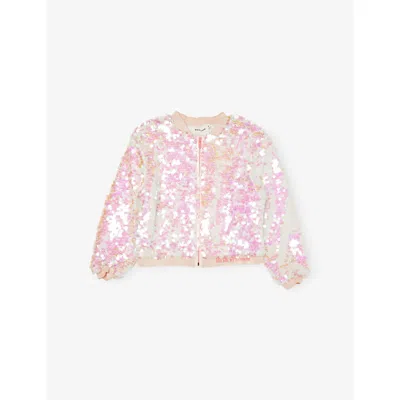 Billie Blush Kids' White Sequinned Glitter-trim Bomber Jacket 4-12 In Pink