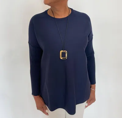 Billie Wendy Knit Boxy Crewneck Long Sleeve Sweater In Navy