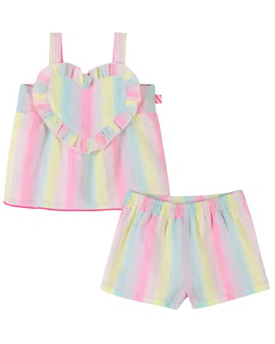 Billieblush Kids' 2pc Stripe Hearts Short Set In White