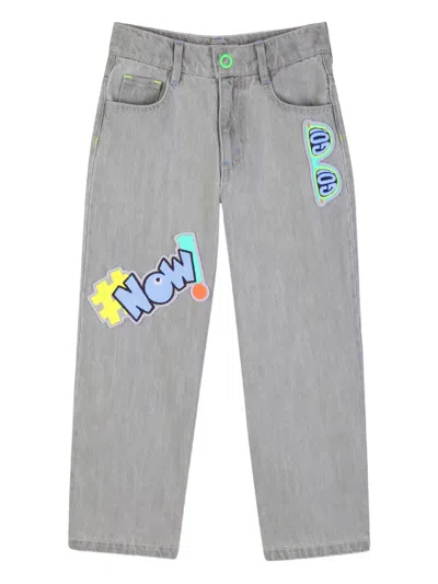 Billieblush Kids' Appliqué-detail Denim Trousers In Gray