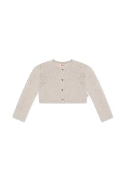 Billieblush Kids' Beige Crop Cardigan For Girl With Gold Lurex Details