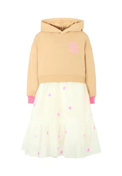 Billieblush Kids' Beige Dress For Girl With Writing In Neutral