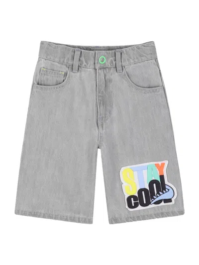Billieblush Bermuda Denim Con Stampa "stay Cool" In Gray