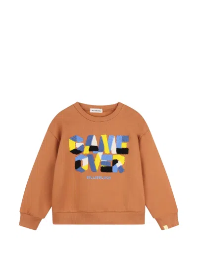 Billieblush Kids' Bouclé-patch Logo-embroidered Sweater In Brown