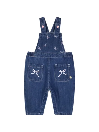 Billieblush Babies' Bow-print Denim Dungarees In Blue
