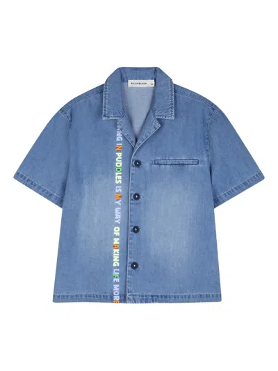 Billieblush Kids' Buttoned Short-sleeve Shirt In Blue