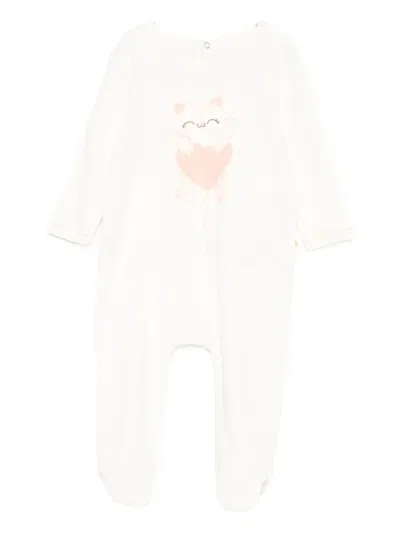 Billieblush Babies' Cat Heart Print Long-sleeve Romper In White