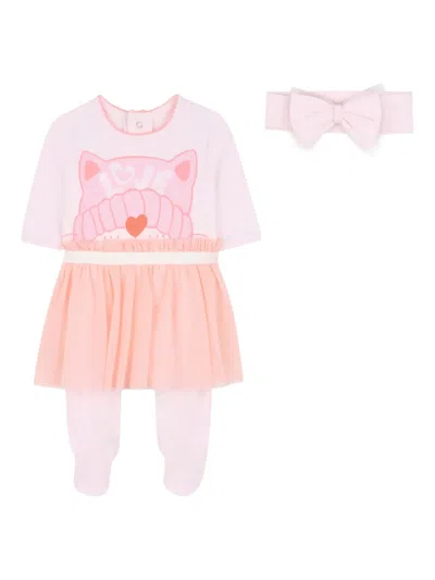 Billieblush Babies' Cat-motif Dress Set In Pink