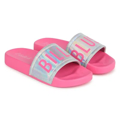 Billieblush Kids' Logo-print Iridescent Slides In Pink