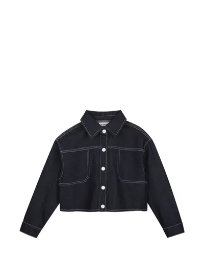 Billieblush Kids' Contrast-stitch Cropped Denim Jacket In Blue