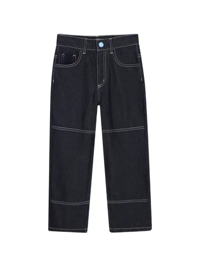 Billieblush Kids' Contrast-stitch Graphic-print Jeans In Blue
