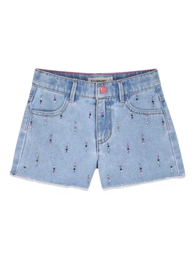 Billieblush Kids' Crystal-embellished Denim Shorts In Blue