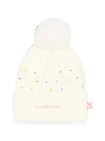 Billieblush Kids' Crystal-embellished Pom-pom Beanie Hat In Brown