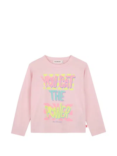 Billieblush Kids' Crystal-embellished Slogan-print T-shirt In Pink