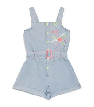 Billieblush Kids' Denim Embroidered Playsuit In Blue