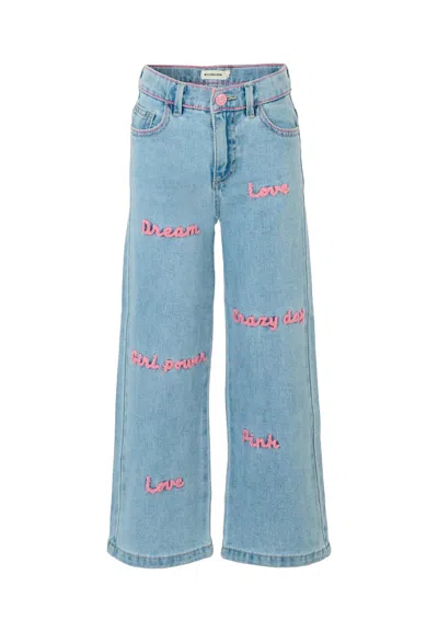 Billieblush Kids' Denim Jeans For Girl With Writing In Blue