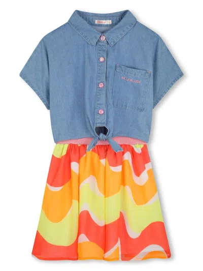 Billieblush Kids' Denim Knot Dress In Blue