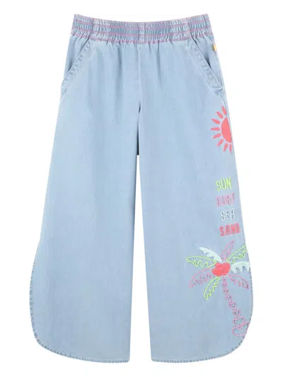 Billieblush Kids' Embroidered Wide-leg Jeans In Bleach