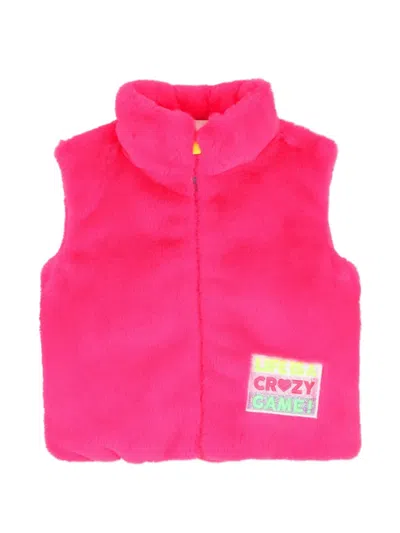 Billieblush Kids' Faux-fur Logo-patch Waistcoat In Pink