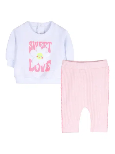 Billieblush Babies' Floral-appliqué Trousers Set In Blue